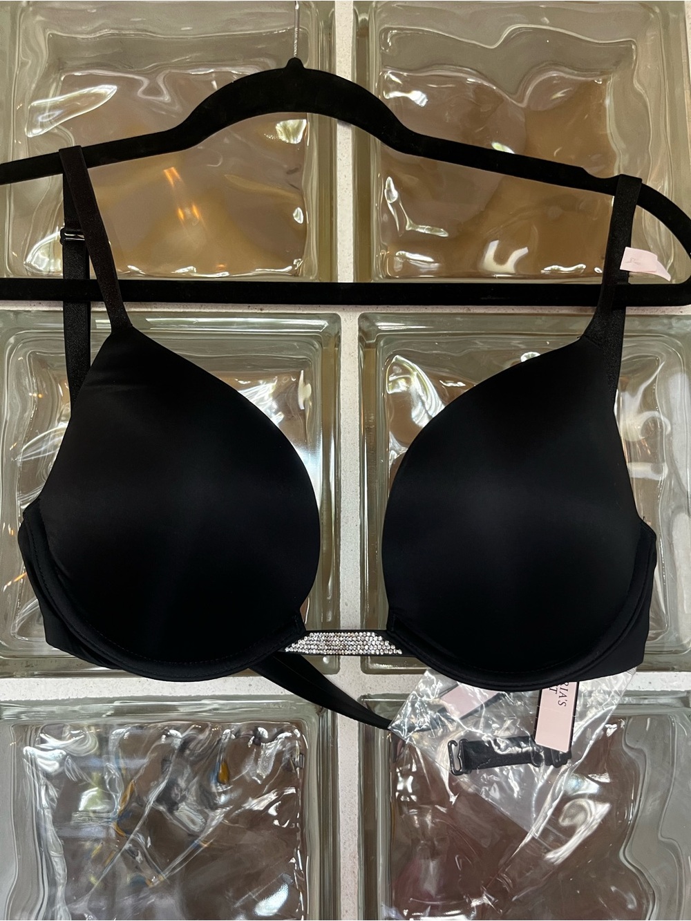 Victoria's Secret Black Padded Push-Up Bra with Rhinestone Bar